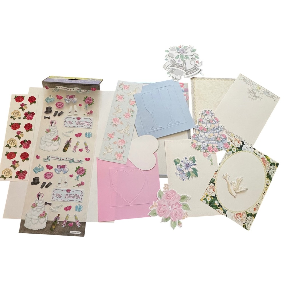 Vintage Wedding Scrapbook Kit Glitter Stickers Die Cuts Floral Stationery Lot